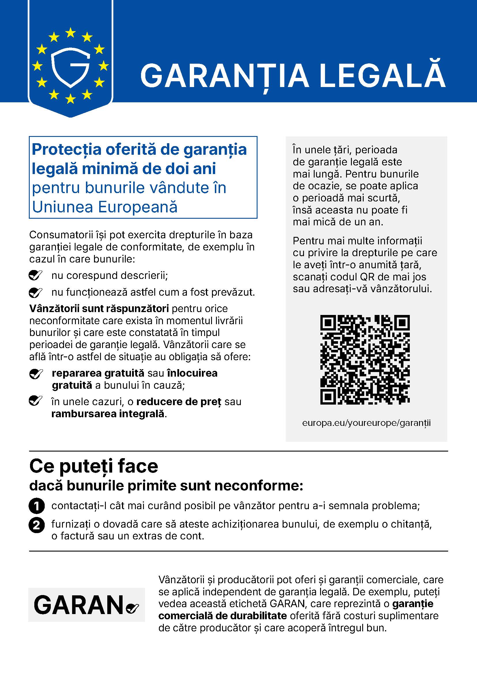 Notificarea armonizată UE privind garanția legală